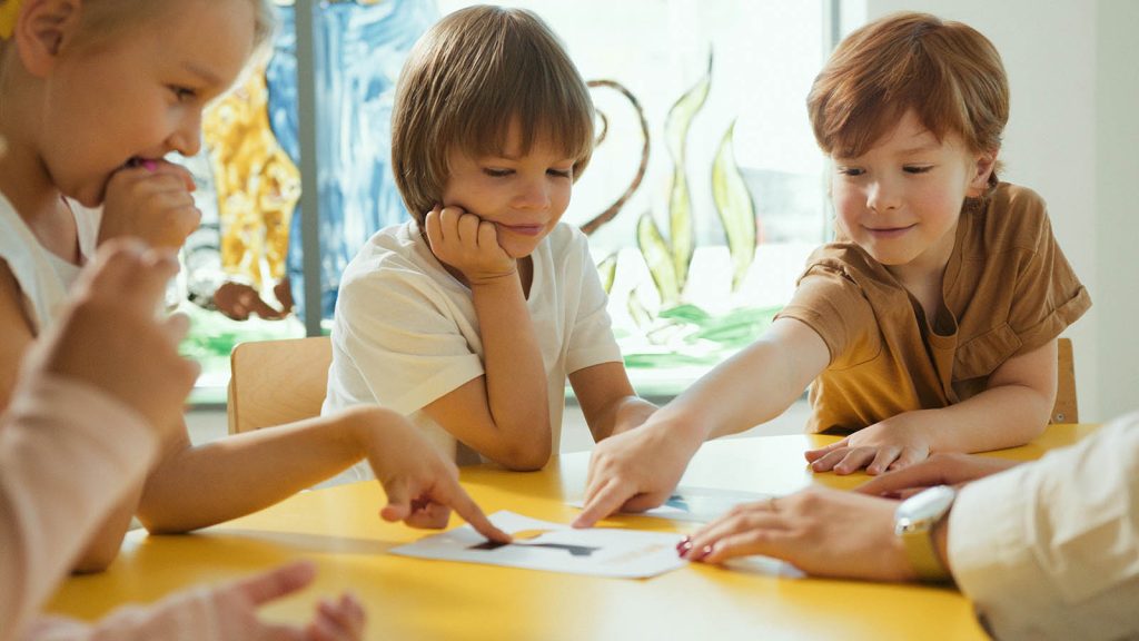 Children participating in a guided classroom activity.